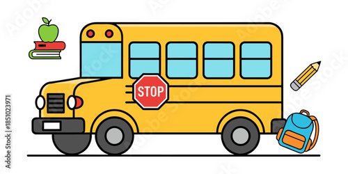 Yellow school bus delivering education and learning supplies