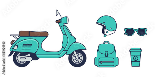 Scooter and travel accessories for a summer trip