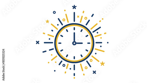Stylized Clock Face with Bursting Festive Elements.