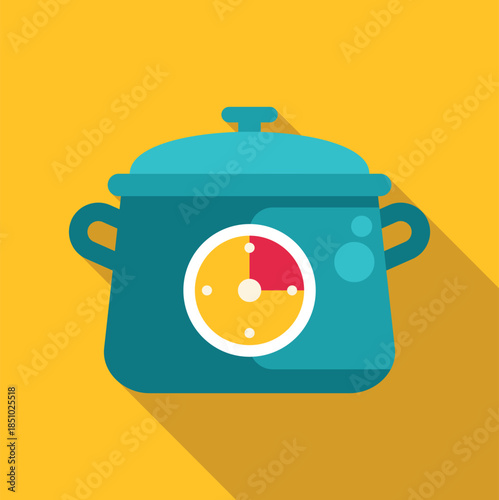 Cooking pot featuring a timer on an orange background, representing kitchen time management