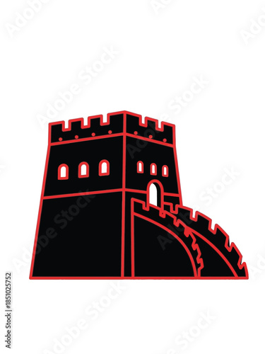 Stylized Great Wall of China Tower and Rampart.