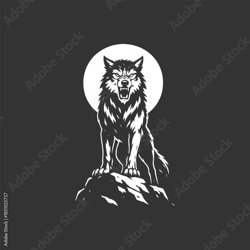 Fierce wolf howling at the moon, a powerful symbol of wilderness and untamed spirit in monochrome