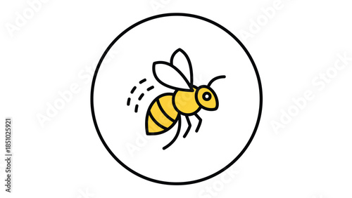 Stylized Icon of a Flying Bee in a Circle.
