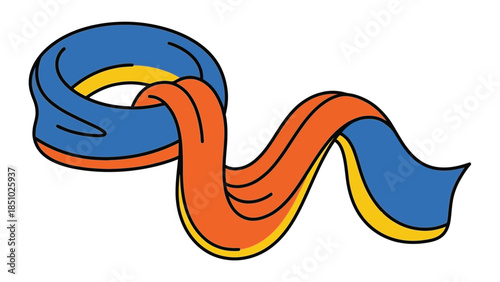 Stylized illustration of a blue and orange scarf.