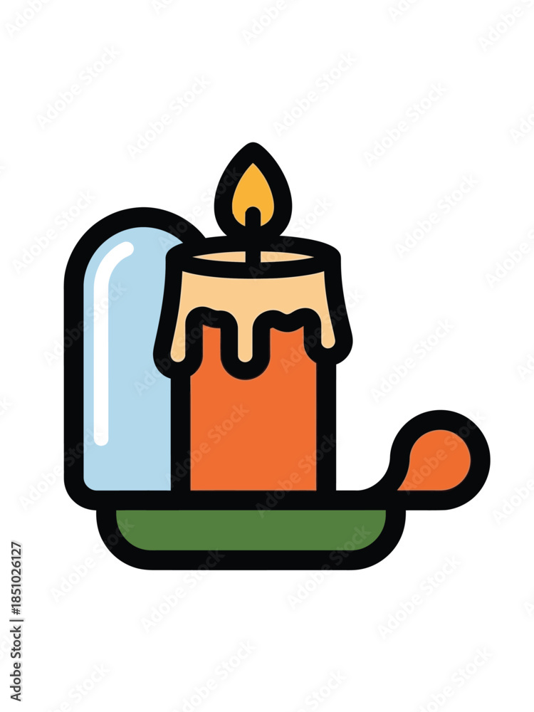 Obraz premium Stylized illustration of a lit candle in a holder.