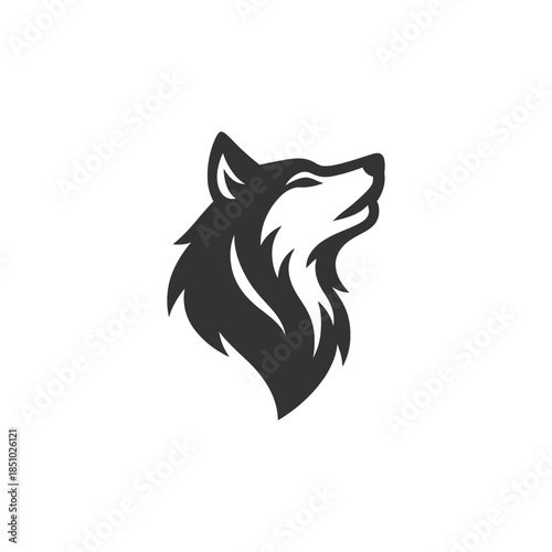 Majestic wolf head silhouette howling upwards with expressive detail in a modern minimal design style