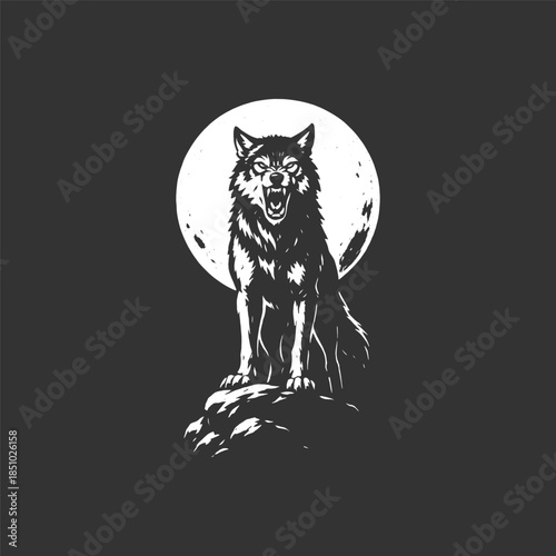 Majestic wolf howling at the moon evokes primal power and wilderness spirit for branding and designs