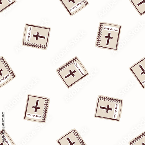 Bible book of Gods word vector pattern. Seamless wallpaper for Christian bible study, faith notes and sermon jorunal. Religious lino cut background. 