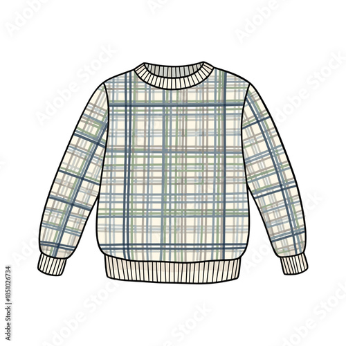 Cozy plaid sweater with subtle design in warm tones  