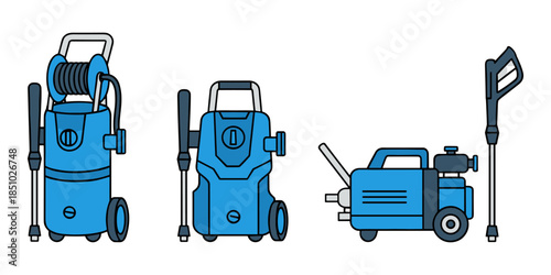 Pressure power washer cleaning equipment set illustration