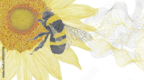 Wallpaper Mural Detailed illustration of a bee on a sunflower. Torontodigital.ca