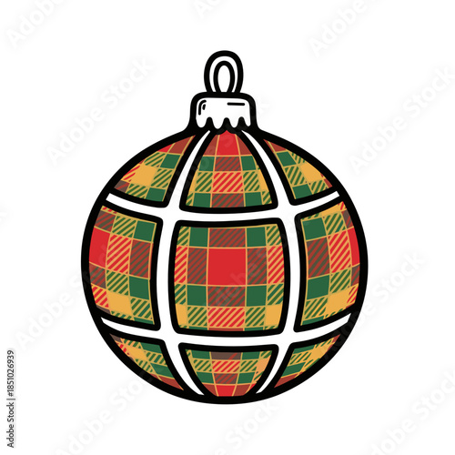 Vintage Christmas ornament with plaid detailing in vibrant colors  