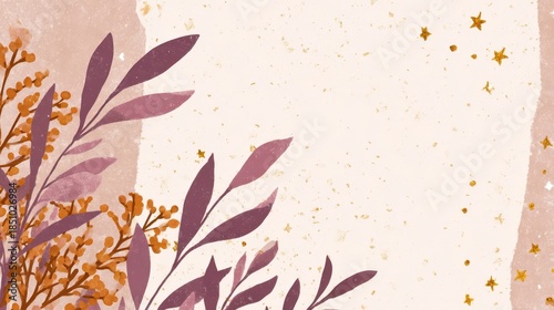 Wallpaper Mural Abstract floral design with muted colors and golden accents. Torontodigital.ca