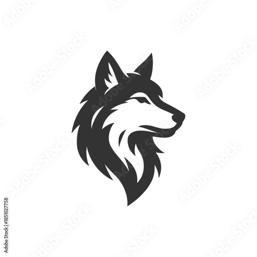 Striking minimalist wolf head design offers a strong, modern emblem for branding and creative projects