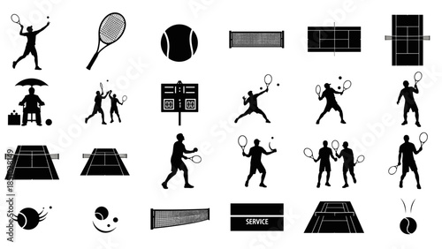 Collection of table tennis icons and silhouettes