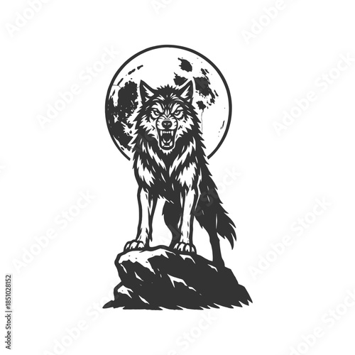 Striking wolf silhouette howls at the moon, a powerful symbol for strength and primal instincts