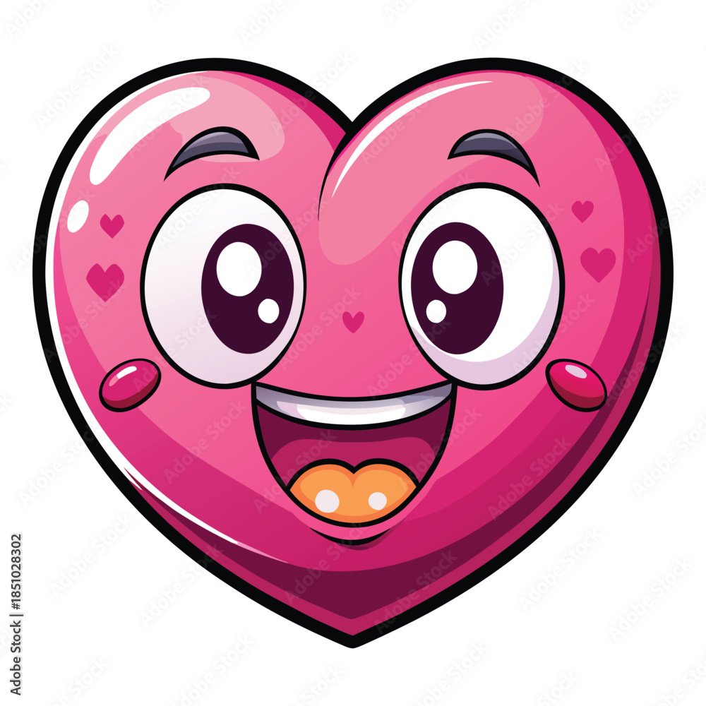 Fototapeta premium A cute pink cartoon heart character with a happy smile and a small red heart icon creates a funny romantic vector illustration for a Valentine's Day card design
