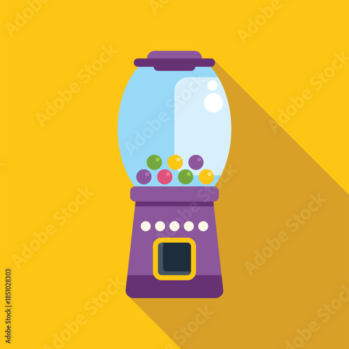 Gumball machine providing colorful sweet candy in a flat design illustration