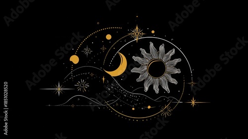 Wallpaper Mural Celestial design with sun, moon, and stars. Torontodigital.ca