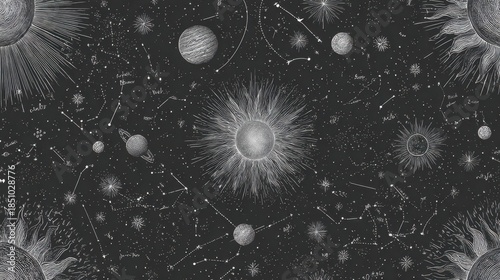 Wallpaper Mural Detailed celestial graphic design of stars, planets, and constellations. Torontodigital.ca