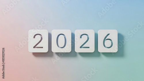White square tiles displaying the year 2026 on a soft gradient background.
