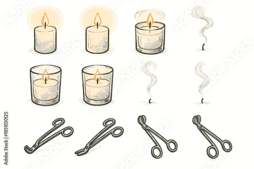 Wick icon soft glow evening trimmer vector set smoke candle trail
