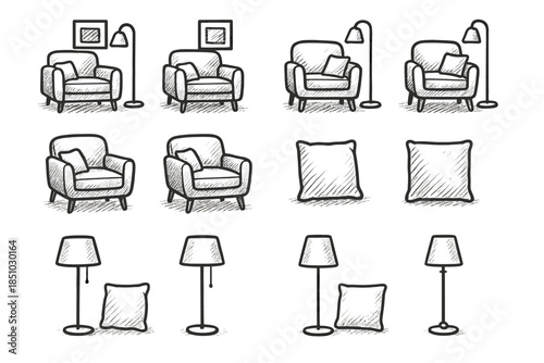 Icons living sofa lamp drawing modern armchair icon vector cozy space cushion