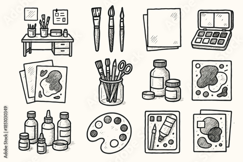 Brushes icon drawing supplies art mixed icons paper media craft paints vector