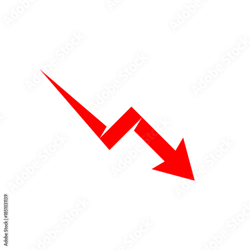 Red downward trend arrow icon. Financial loss, decrease symbol