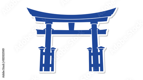 Blue Japanese Torii Gate Icon Silhouette