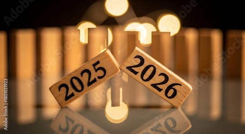 Transitioning to 2026 from 2025 with wooden blocks
