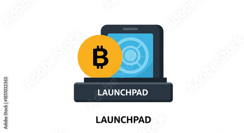 Bitcoin Launchpad Platform Icon: Cryptocurrency Project Launch and Investment Concept in Flat Design