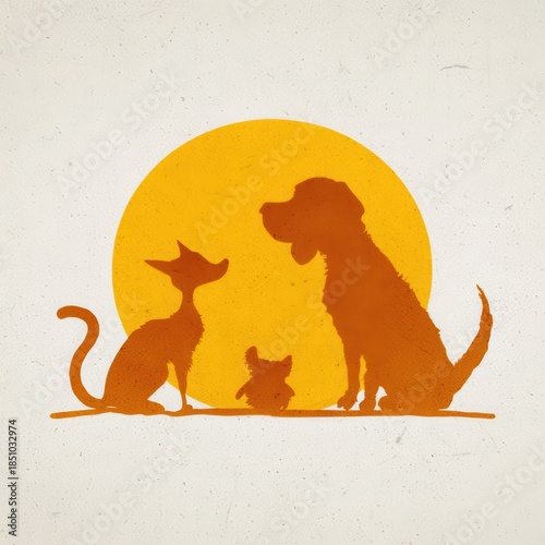 Wallpaper Mural Silhouettes of animals against a yellow sun. Torontodigital.ca
