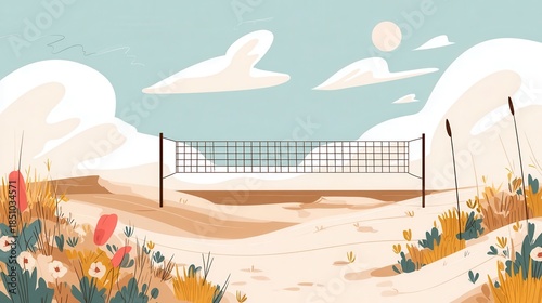 Wallpaper Mural Beach volleyball net with plants and flowers. Torontodigital.ca