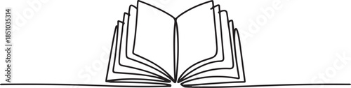 One line drawing of opened book isolated on white background, Continuous one line drawing of opened book. one line Art icon drawing