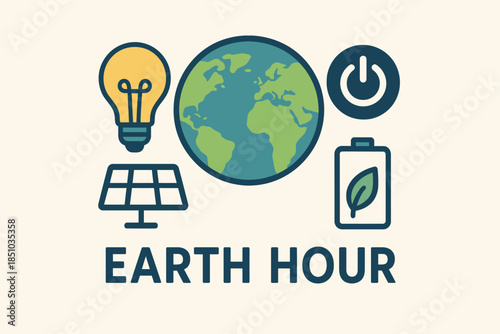 Wide Earth Hour Scene Depicting Energy Conservation Lights Off Global Awareness Minimal Clean Layout