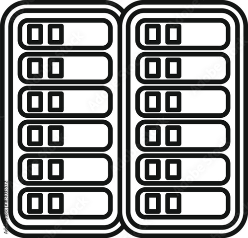 Server rack line art icon depicting data storage and networking technology