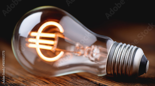 Creative finance concept with illuminated euro sign inside transparent light bulb
