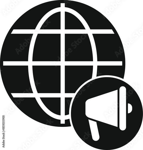 Globe featuring megaphone icon representing worldwide communication