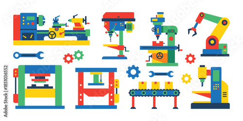 Industrial manufacturing process with factory machine automation icons