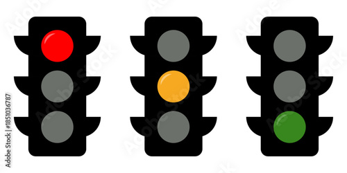 Road Traffic Signal Icons Showing Stop, Wait and Go