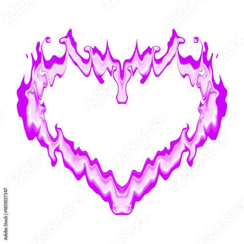 Abstract purple flame heart with fluid, symmetrical curves and bold neon tones, isolated as a PNG with a transparent background.