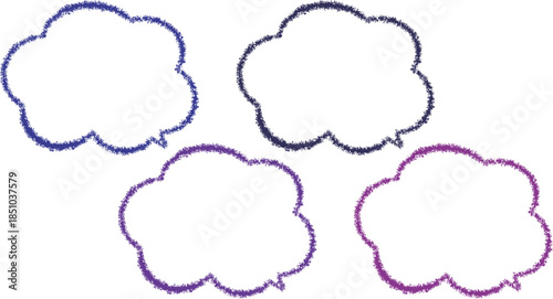 4 Speech bubbles asset.  Each bubble has a "fuzzy" or "textured" outline, giving it a hand-drawn, crayon, or chalk-like appearance.