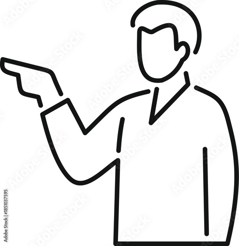 Man pointing finger providing guidance or making an accusation in a simple line art icon