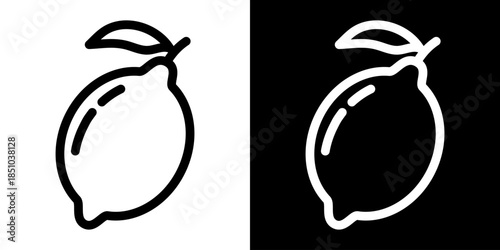 Lemon lime with leaf icon. Vector sign of lemon fruit isolated. Outline style black and white illustration.