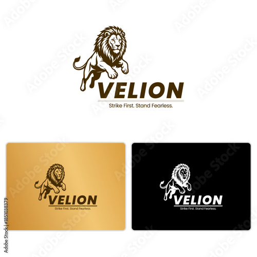 Jumping Lion Mascot Logo in Vector – Fitness and Gaming Emblem