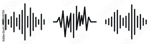 Audio Wave Icon Set – Outline and Minimal Sound Visualization Symbols for Music, Voice, and Media Design