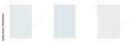 Notebook paper background, blank white worksheet exercise book, lined notebook paper, back to school vector design .Vector illustration .EPS 10 .