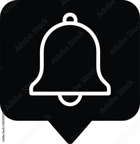 Modern professional symbol showing a ringing bell inside a dialogue box to denote specialized software updates, social media activity, and urgent communication findings.