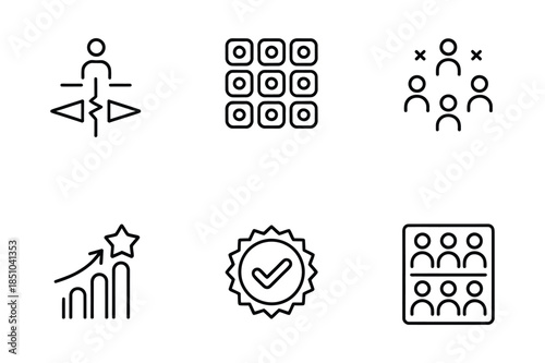 Business Organization and Growth Strategy Icons for Leadership and Team Networking